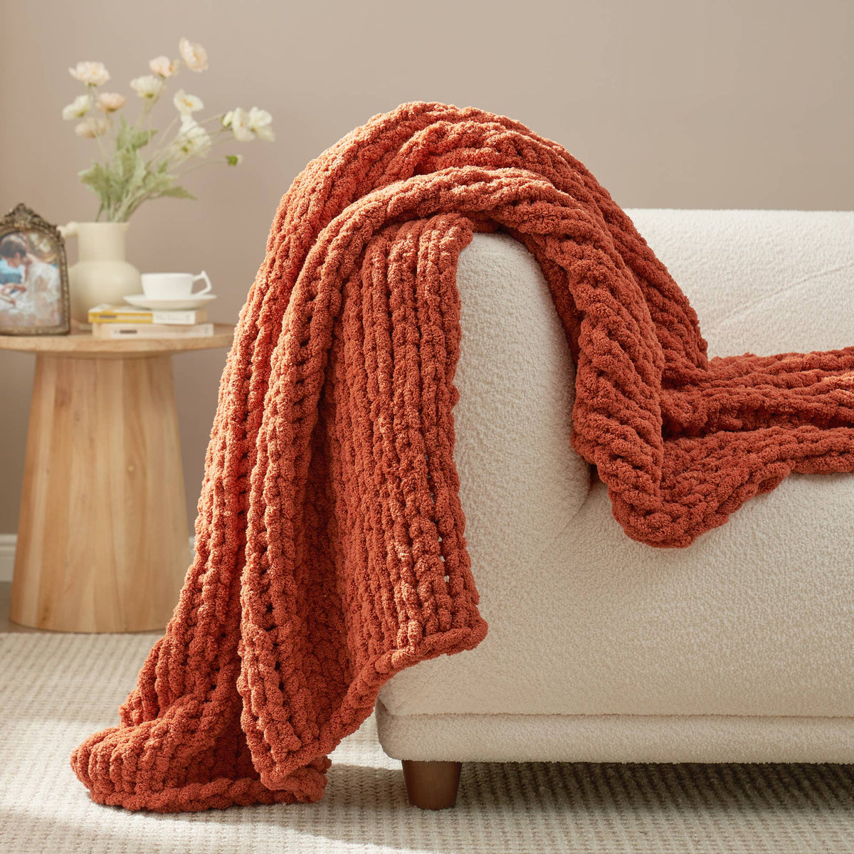 Handmade Chunky Knit Cable Knitted Crochet Blanket